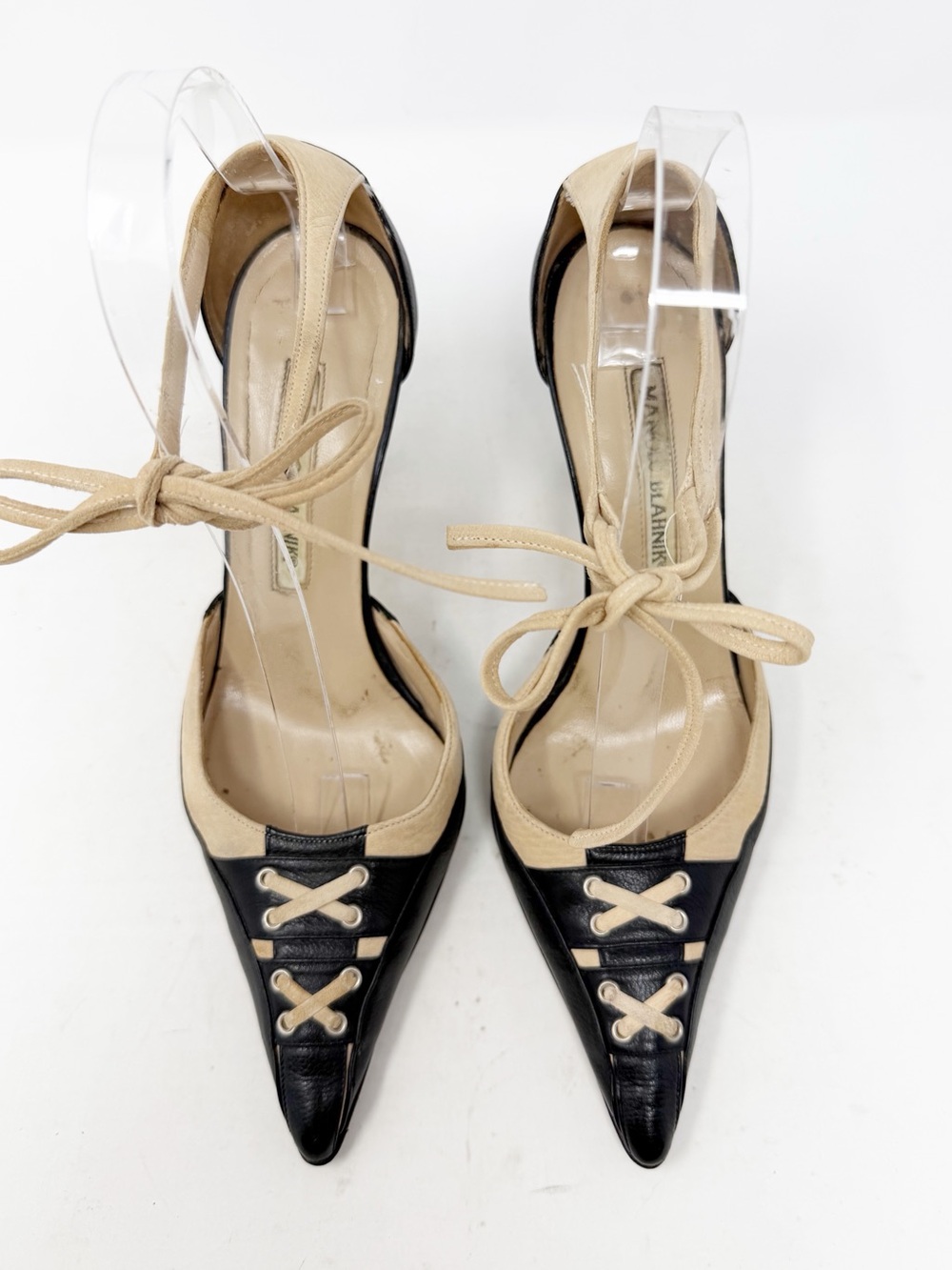 Manolo Blahnik Vintage Lace Up Pointed Toe Heels Womens Size EU 36.5 - Picture 2 of 12